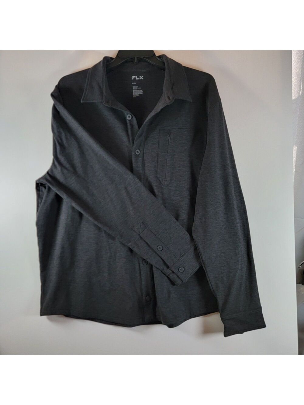 FLX Tech Performance Long Sleeve Button Down Shirt Charcoal - Men's XXL